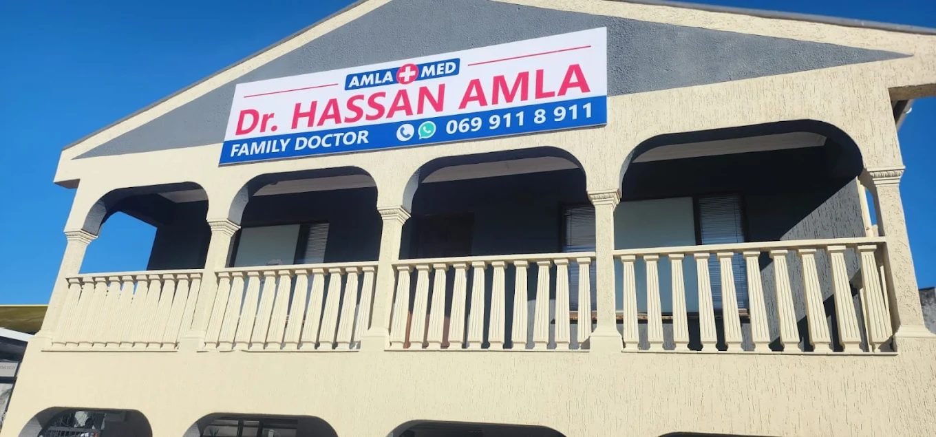 Amla Med practice building signage, Dr. Hassan Amla Family Doctor, Sydenham, Overport